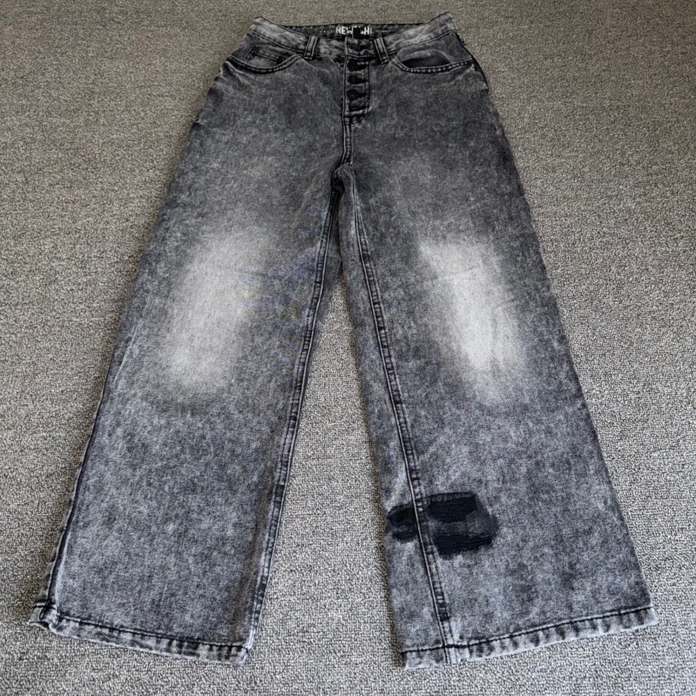 Rewash Super High Rise Wide Leg Jean Acid Wash Black Button Fly Size 0/24 Grunge